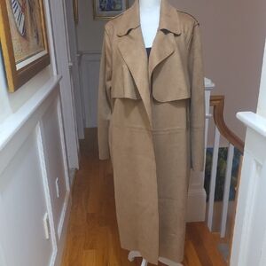 H&M Women's Elegant Camel Trench Coat Faux Suede